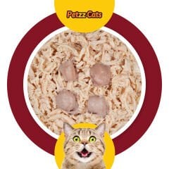 PetzzCats Lezzetli Sos İçinde Tiftiklenmiş Taze Tavuk Etli ve Kalamarlı Konserve Kedi Maması 70 Gr