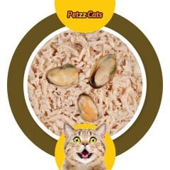 PetzzCats Lezzetli Sos İçinde Tiftiklenmiş Taze Tavuk Etli ve Midyeli Konserve Kedi Maması 70 Gr