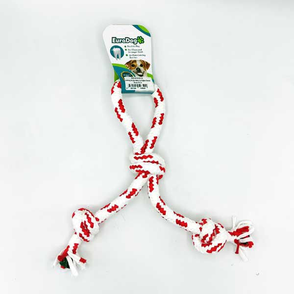 Euro Dog Üç Düğümlü Halka Şeklinde Diş Kaşıma İpi Köpek Oyuncağı Kırmızı/Beyaz 30 Cm