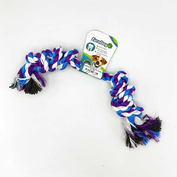 Euro Dog İki Düğümlü Kalın Diş Kaşıma İpi Köpek Oyuncağı Beyaz/Mavi/Mor 35 Cm