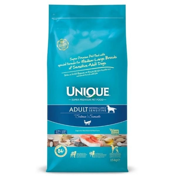 Unique Sensitive Somonlu Orta ve Büyük Irk Düşük Tahıllı Yetişkin Köpek Maması 15 Kg