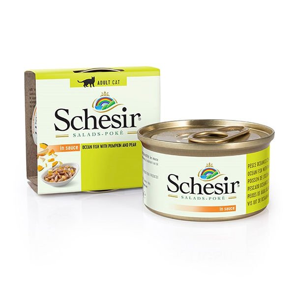 Schesir Salad Deniz Balıklı Balkabağı ve Armutlu Yetişkin Konserve Kedi Maması 85 Gr