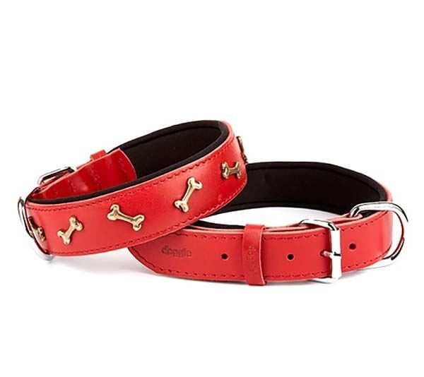 Doggie Comfort Deri Kemik Süslü Köpek Boyun Tasması Large Kırmızı 3.5x52-60 Cm