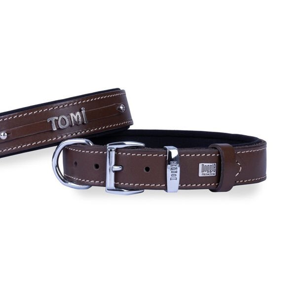 Doggie Konfor Deri İsimlikli Köpek Boyun Tasması Medium Kahverengi 3.5x47-55 Cm