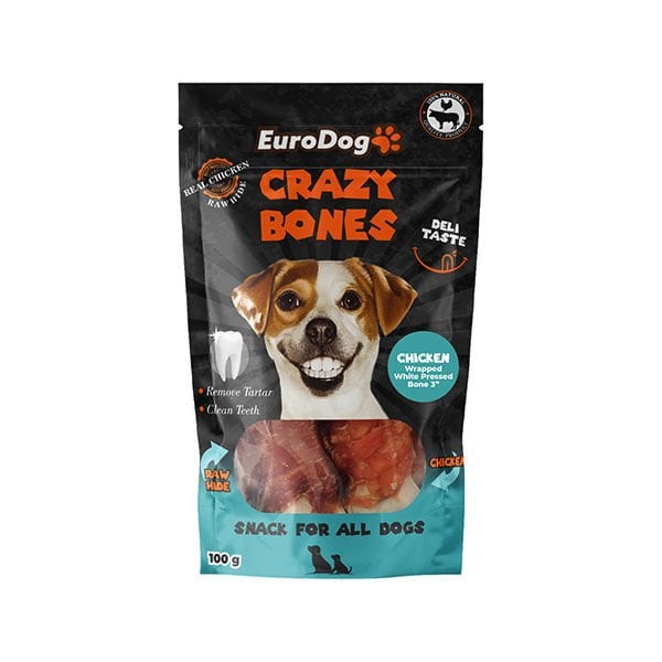 Euro Dog Crazy Bones Dental Düğümlü Tavuk Sargılı Köpek Ödül Maması 3 Adet 100 Gr