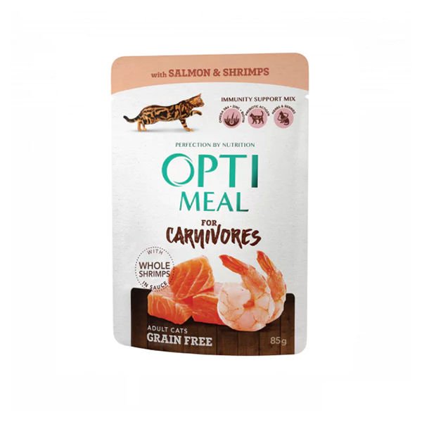 Optimeal Tahılsız Somonlu ve Karidesli Konserve Yetişkin Kedi Maması 85 Gr