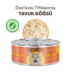 PetzzCats Lezzetli Sos İçinde Tiftiklenmiş Taze Tavuk Etli Konserve Kedi Maması 70 Gr