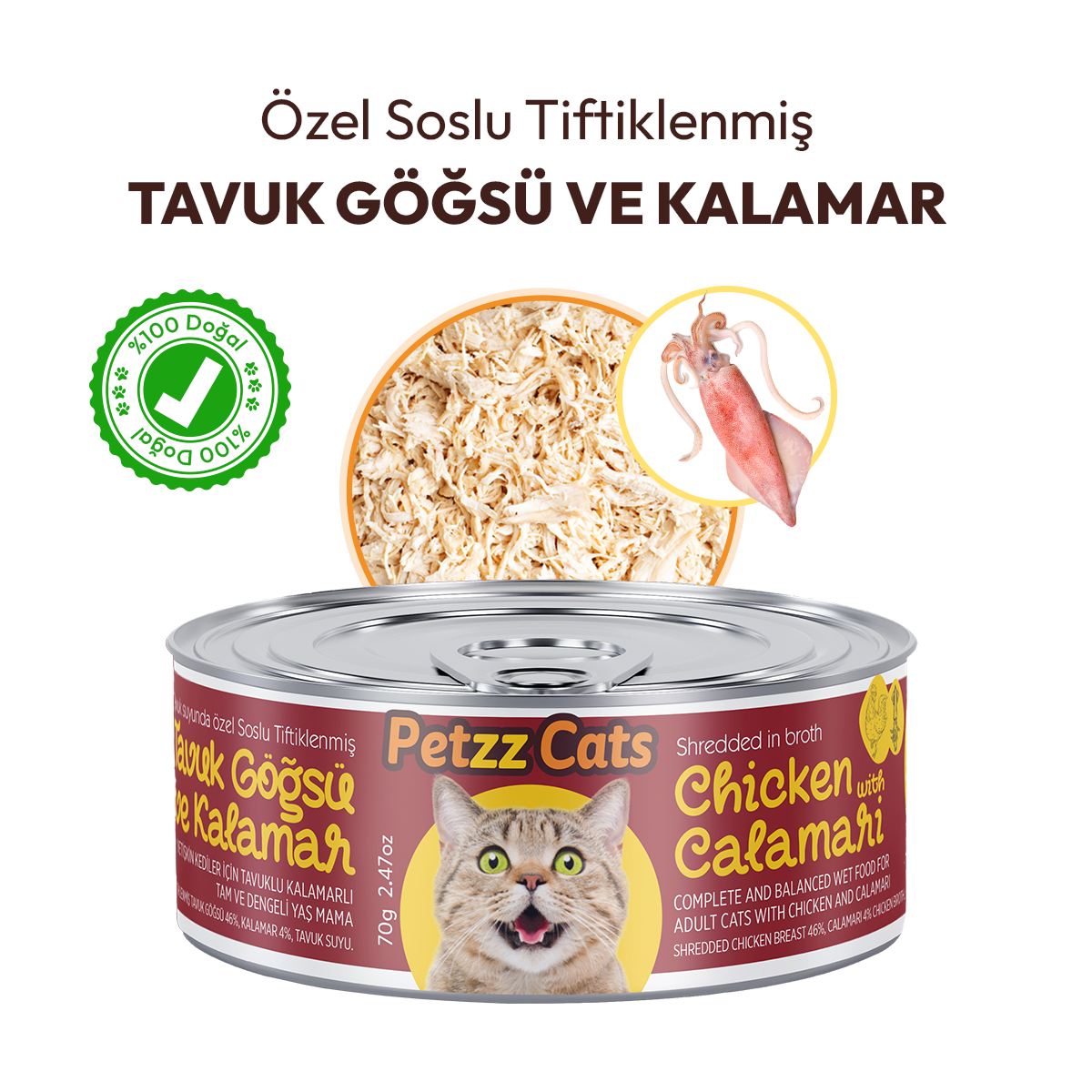 PetzzCats Tavuk & Kalamar Konserve Kedi Maması 1 Adet 70 Gr