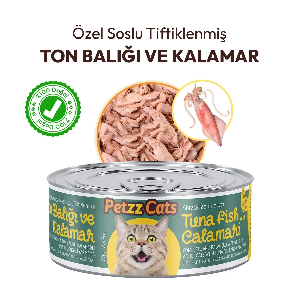 PetzzCats Ton Balığı & Kalamar Konserve Kedi Maması 1 Adet 70 Gr