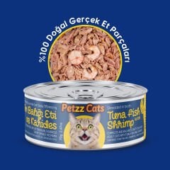 PetzzCats Lezzetli Sos İçinde Taze Fileto Ton Balıklı ve Karidesli Konserve Kedi Maması 70 Gr