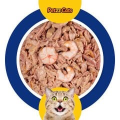 PetzzCats Lezzetli Sos İçinde Taze Fileto Ton Balıklı ve Karidesli Konserve Kedi Maması 70 Gr