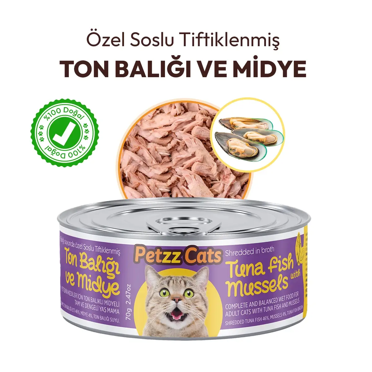 PetzzCats Ton Balığı & Midye Konserve Kedi Maması 1 Adet 70 Gr