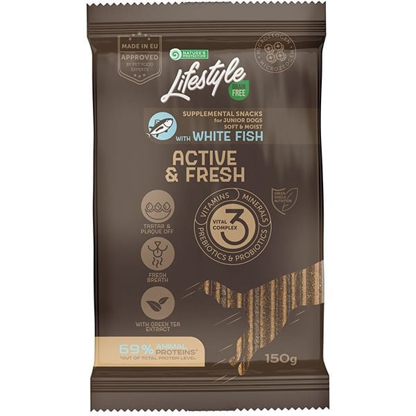Natures Protection Life Style Tahılsız Aktif ve Taze Beyaz Balıklı Köpek Ödül Maması 150 Gr