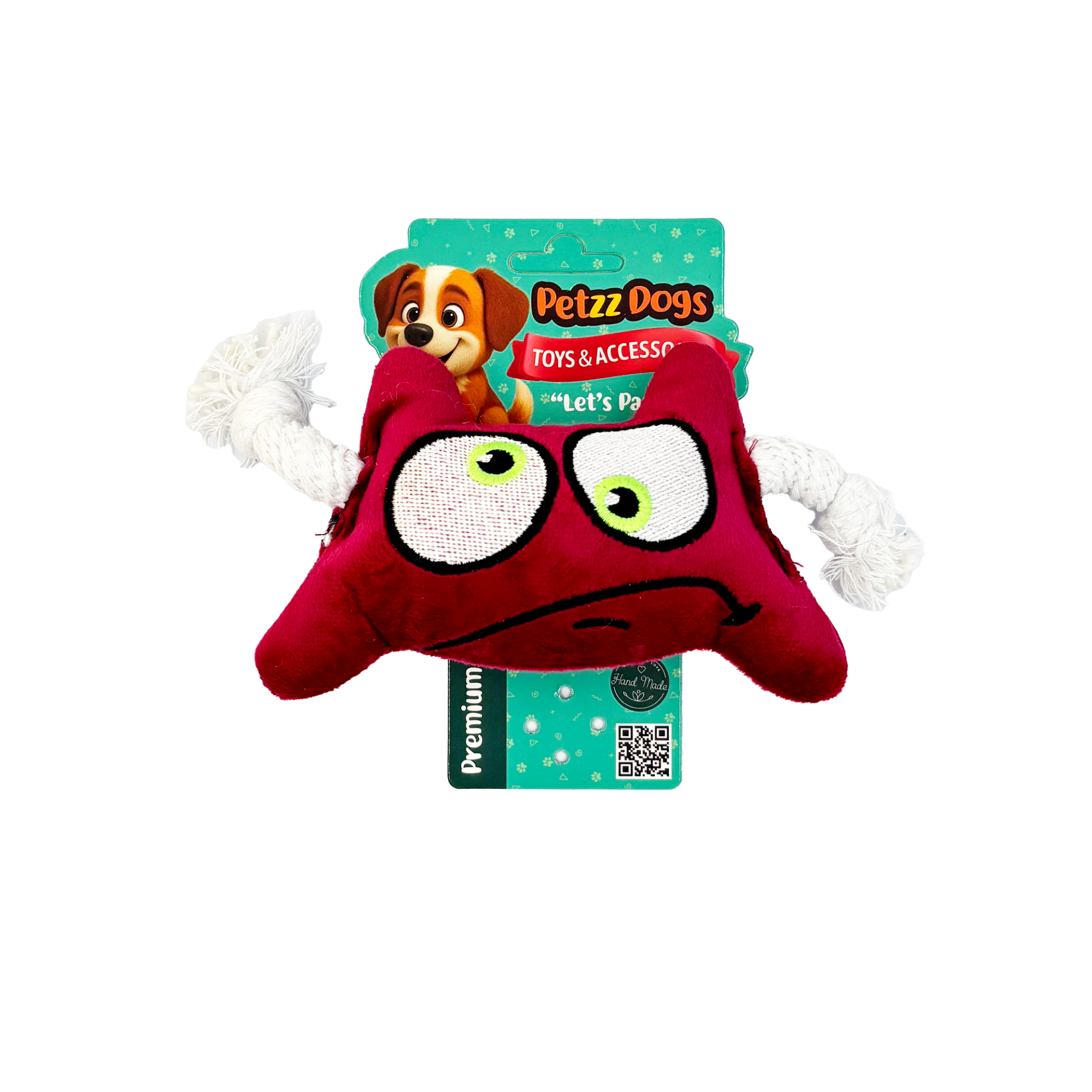 PetzzDogs Two Eyes Sesli Dayanıklı Peluş Köpek Çiğneme Oyuncağı- Bordo 19x19 Cm