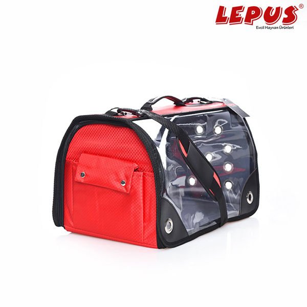 Lepus Şeffaf Fly Bag Köpek Taşıma Çantası Kırmızı Large 28x45x28 Cm