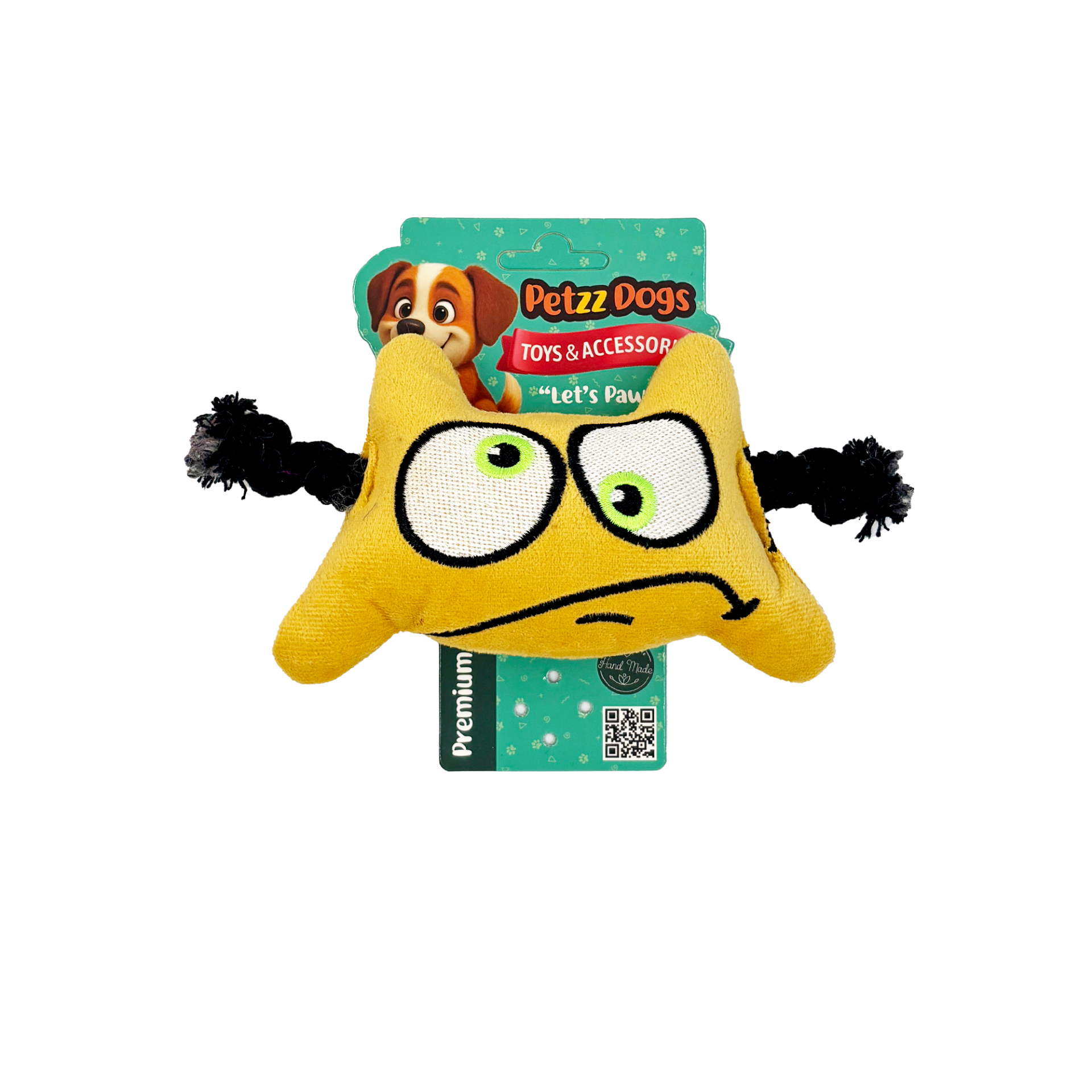 PetzzDogs Two Eyes Sesli Dayanıklı Peluş Köpek Çiğneme Oyuncağı Sarı 19x19 Cm