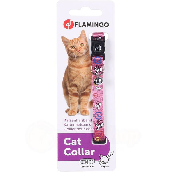 Flamingo Fare Desenli Kedi Boyun Tasması Mor 20-35 Cm