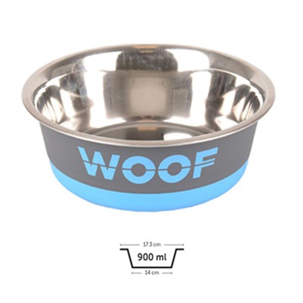 Flamingo Woof Kedi ve Köpek Mama Kabı Gri/Mavi 900 Ml