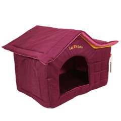 Lavista Çatılı Kedi ve Köpek Evi Mürdüm Kadife İç Mekan