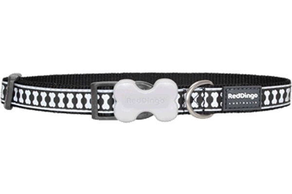 Red Dingo Reflektörlü Kemik Desenli Dev Kısa Köpek Boyun Tasması Siyah 40 Mm