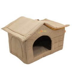 Lavista Çatılı Kedi ve Köpek Evi Sütlü Kahve Kadife İç Mekan