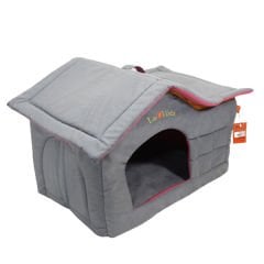 Lavista Çatılı Kedi ve Köpek Evi Gri Kadife İç Mekan