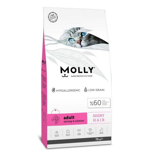 Molly Düşük Tahıllı Hipoalerjenik Karides Somonlu Yetişkin Kedi Maması 15 Kg