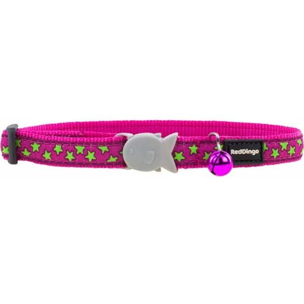 Red Dingo Pembe Uzerine Lime Yildizli Kedi Boyun Tasmasi 12 Mm