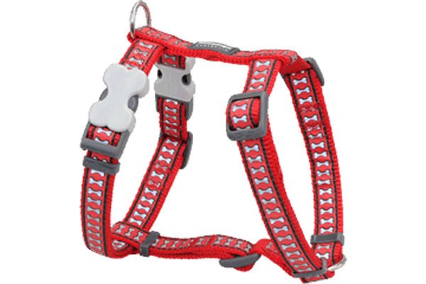 Red Dingo Reflektörlü Kemik Desenli Kırmızı Göğüs Tasması 15mm