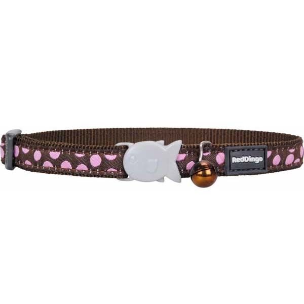 Red Dingo Balık Tokalı Kahverengi Pembe Benekli Kedi Boyun Tasması 12 Mm