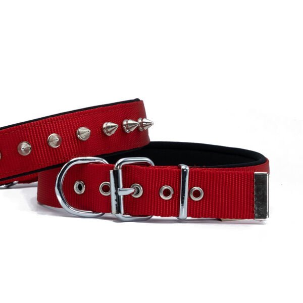 Doggie Comfort Dokuma Çivili Köpek Boyun Tasması Large Kırmızı 3x47-55 Cm