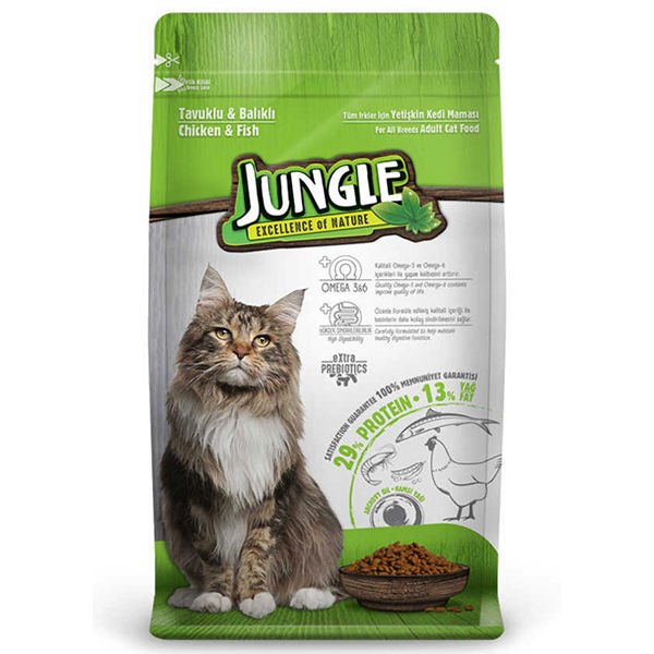 Jungle Tavuklu ve Balıklı Yetişkin Kedi Maması 15 Kg