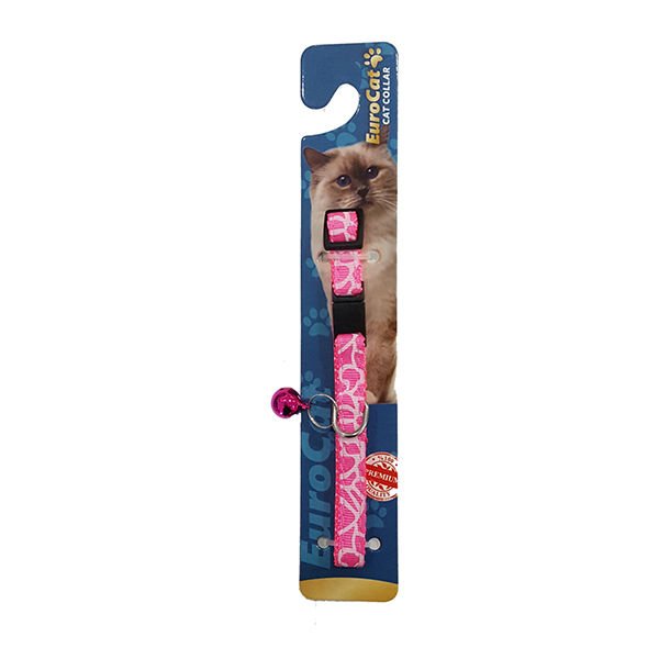 Euro Cat Çizgi Desenli Çıngıraklı Kedi Boyun Tasması Pembe 10 Mm 28 Cm