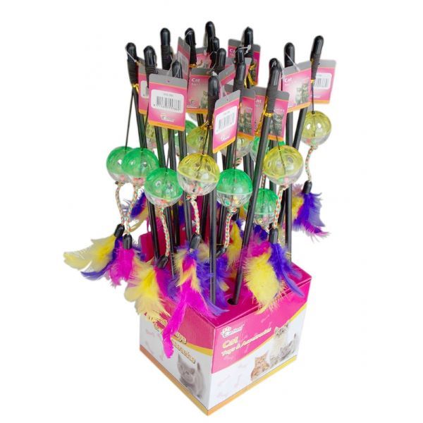 Eastland Çıngıraklı Top Tüylü Kedi Oltası Oyuncağı 16 Adet 45 Cm