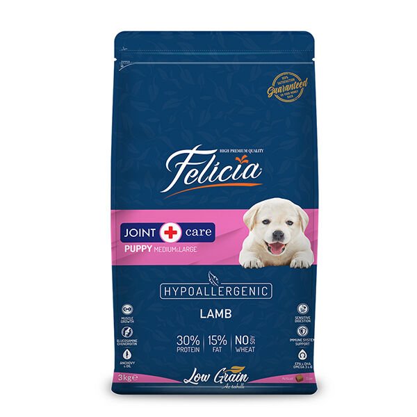 Felicia Düşük Tahıllı Hipoalerjenik Kuzu Etli Orta ve Büyük Irk Yavru Köpek Maması 3 Kg