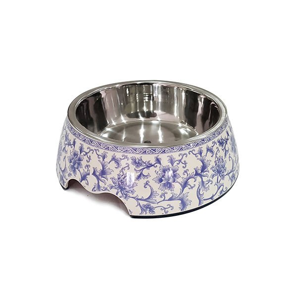 Pet Loves Melamin Kedi ve Köpek Mama ve Su Kabı Mavi Çiçek Desenli 160 Ml 13x14x4.5 Cm