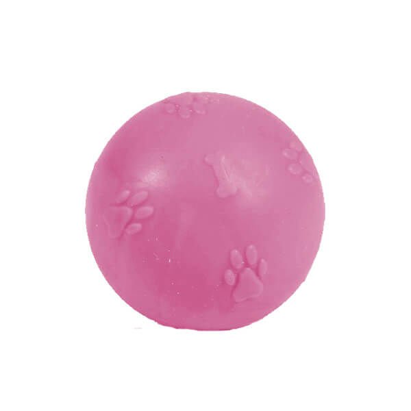 Petpretty Kauçuk Top Pati Desenli Köpek Oyuncağı M 6 Cm Pembe