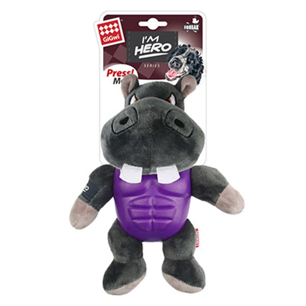 Gigwi Sesli Süper Kahraman Hipopotam Peluş Köpek Oyuncağı 20 Cm