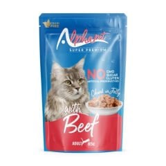 Alphapet Jöle İçinde Parça Sığır Etli Pouch Yetişkin Konserve Kedi Maması 85 Gr 1 Adet
