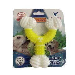 Petpretty Plastik Kemik Ağız ve Diş Sağlığı İçin Çatal Köpek Oyuncağı Sarı