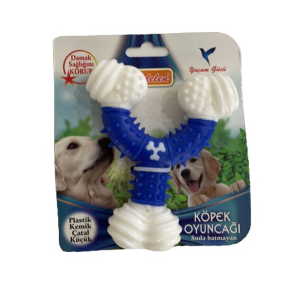 Petpretty Plastik Kemik Ağız ve Diş Sağlığı İçin Çatal Köpek Oyuncağı Lacivert