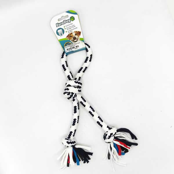 Euro Dog Üç Düğümlü Halka Şeklinde Diş Kaşıma İpi Köpek Oyuncağı Beyaz/Siyah 30 Cm