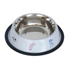 Tommy Çelik Kedi ve Köpek Mama ve Su Kabı Desenli Beyaz 16 Oz