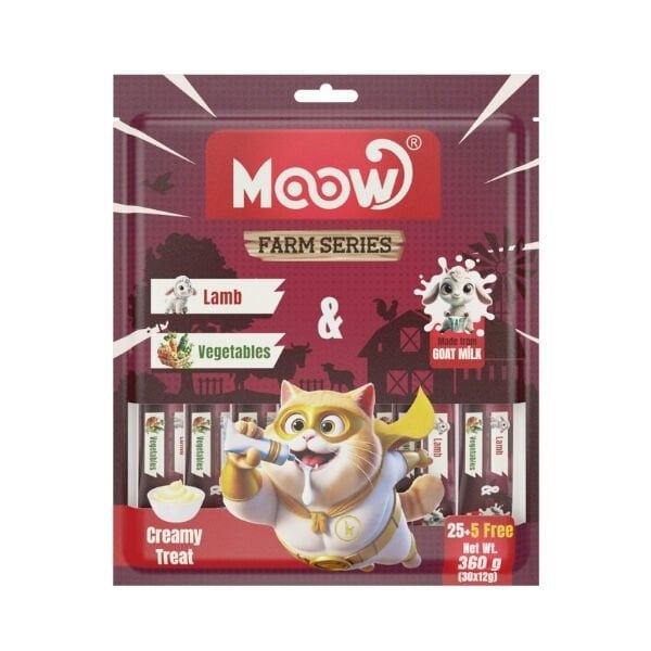 Moow Kuzu Etli Sebzeli ve Keçi Sütlü Yetişkin Sıvı Kedi Ödül Maması 30x12 Gr