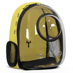 Glipet Fanuslu Şeffaf Astronot Kedi Köpek Taşıma Çantası 42x22x33 Cm Sarı