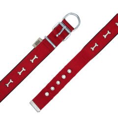 Doggie Comfort Dokuma Kemikli Köpek Boyun Tasması Medium Kırmızı 3x42-50 Cm