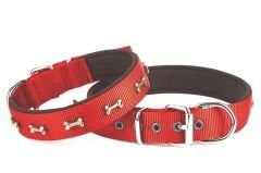 Doggie Comfort Dokuma Kemikli Köpek Boyun Tasması Medium Kırmızı 3x42-50 Cm