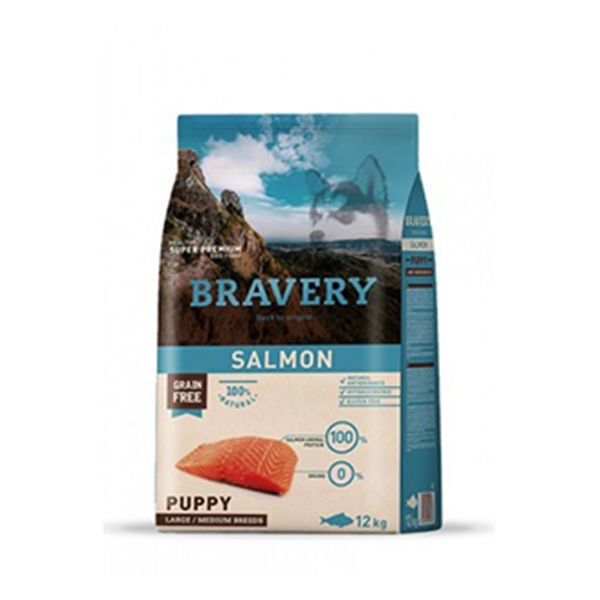 Bravery Orta ve Büyük Irk Somonlu Tahılsız Yavru Köpek Maması 12 Kg
