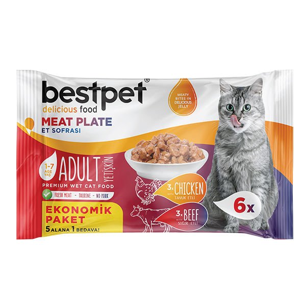 Bestpet Etli Çeşitler Ecopack Yetişkin Konserve Kedi Maması 6x85 Gr 6 Al 5 Öde
