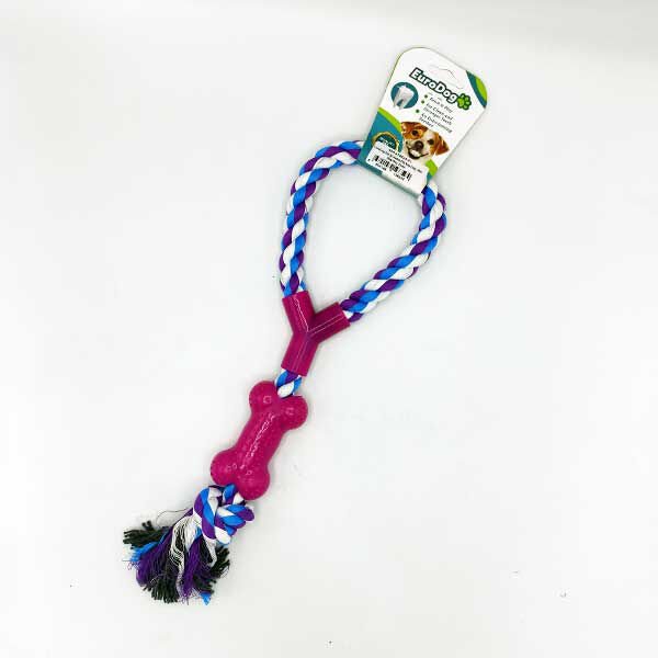 Euro Dog Tek Düğümlü Halka Şeklinde Diş Kaşıma İpi Köpek Oyuncağı Beyaz/Mavi/Mor 35 Cm